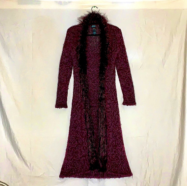 Vintage Dex Long Sweater Coat with  Fur Trim