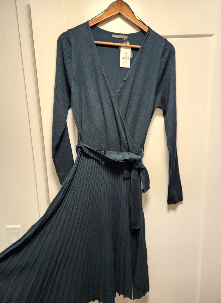 **BRAND NEW with Tag, Midi Knit Wrap Dress, Forest Green Color**