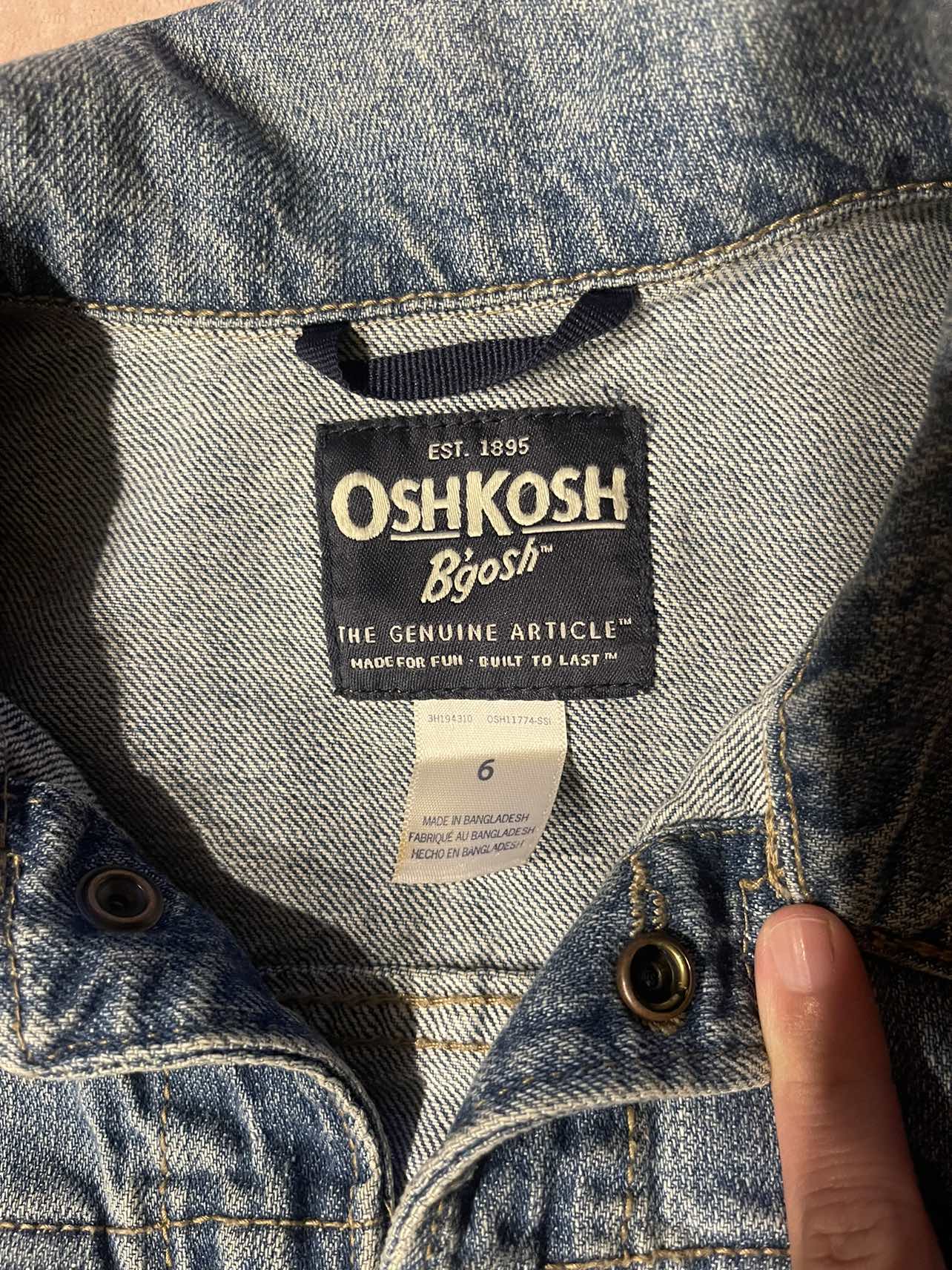 2 oshkosh b'gosh jean jackets size 6, and size 14