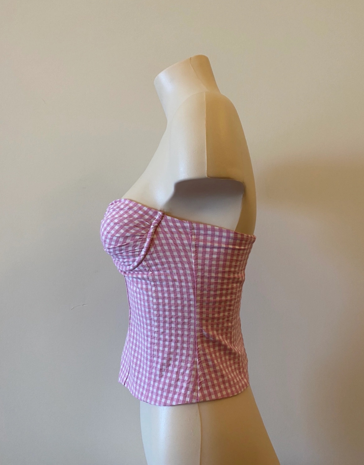 NWOT Pink gingham printed cotton bustier image indicator(3)