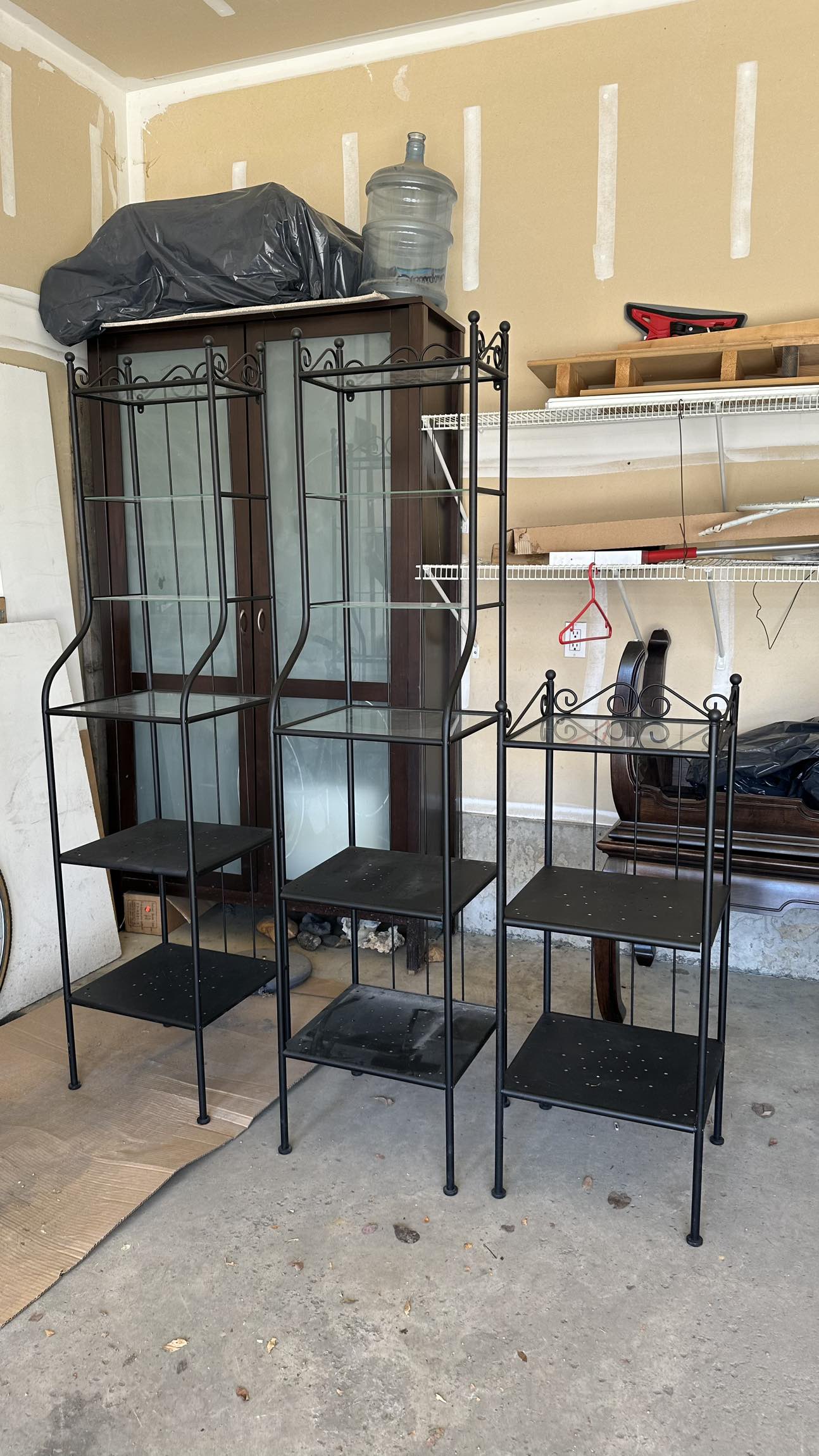 Black metal shelves x3