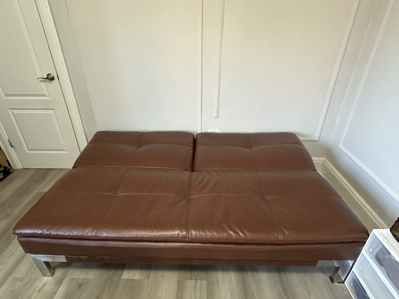 Moving sale: Brown Faux Leather Futon Convertible Sofa - photo 5