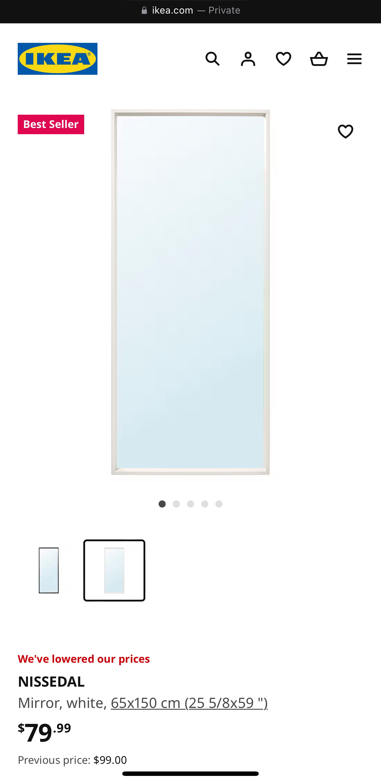 IKEA Nissedal white framed large mirror thumbnail