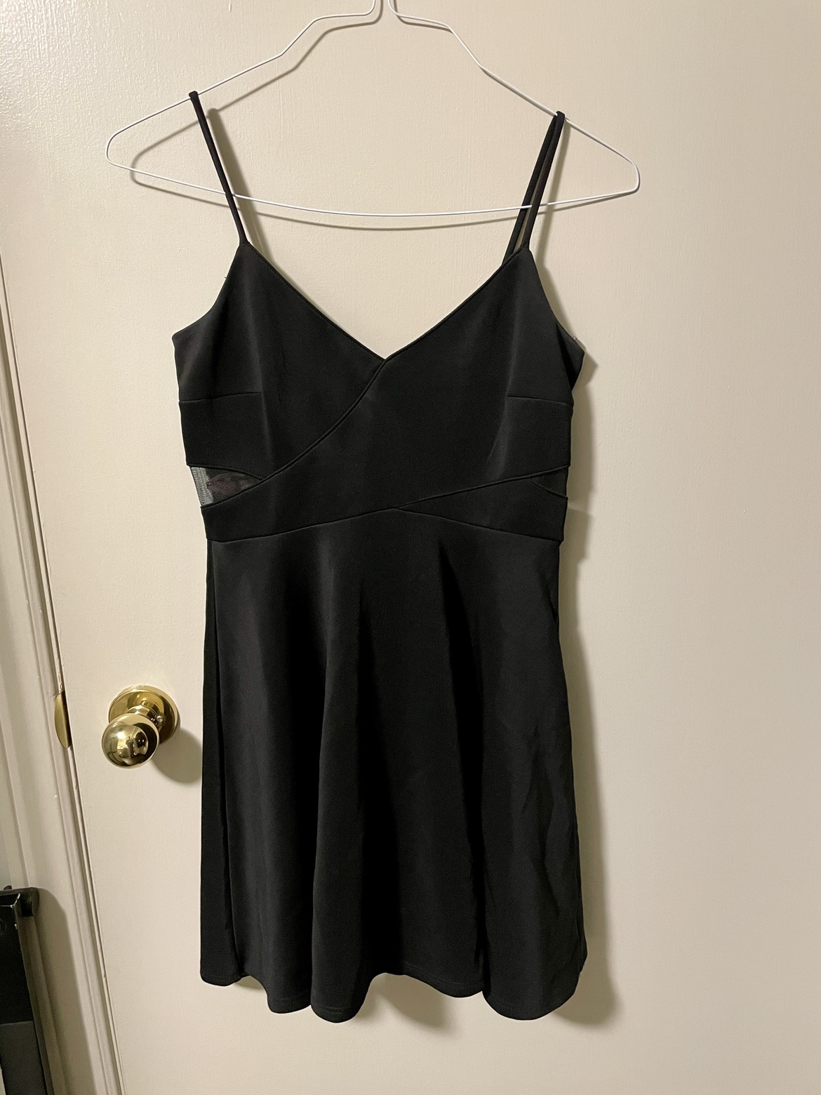 90s/200s Mini Black Skater Dress w/ Mesh Cutouts, Medium thumbnail