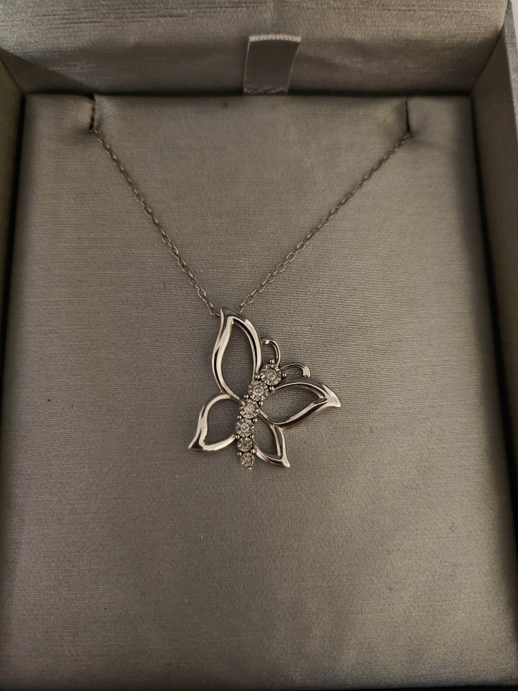 Diamond Butterfly Pendant in Sterling Silver - photo 2