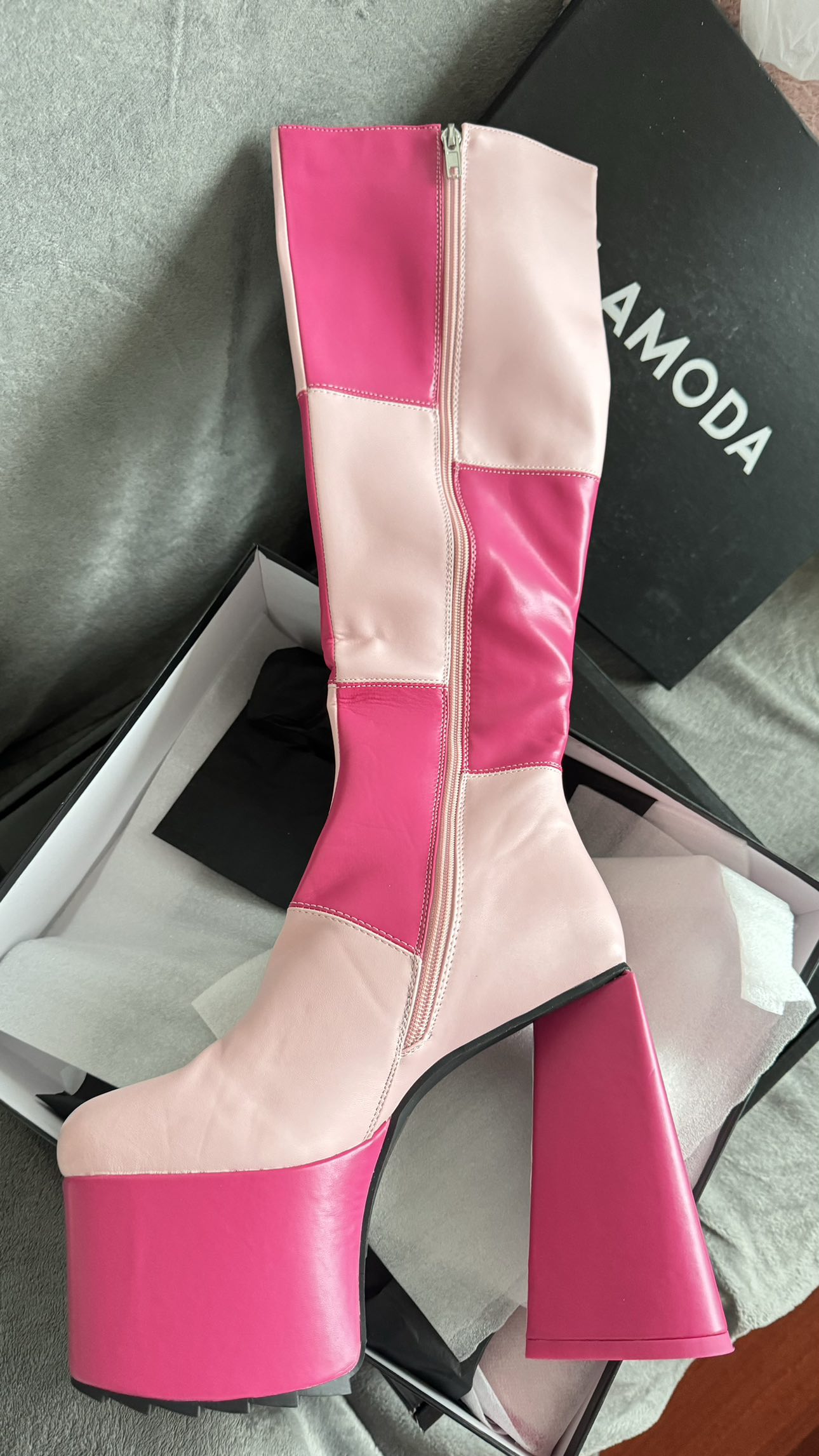 La Moda Patchwork pink knee high boots - photo 3