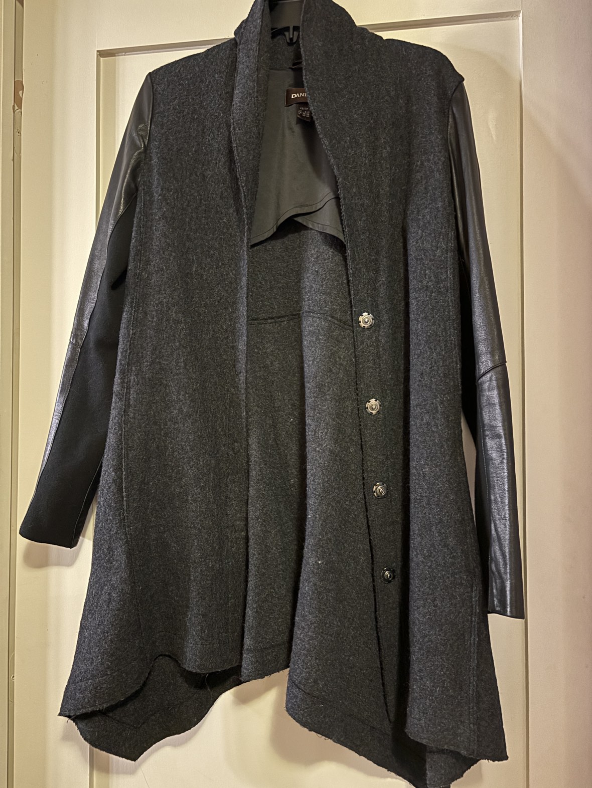 DANIER Wool and leather long cardigan jacket