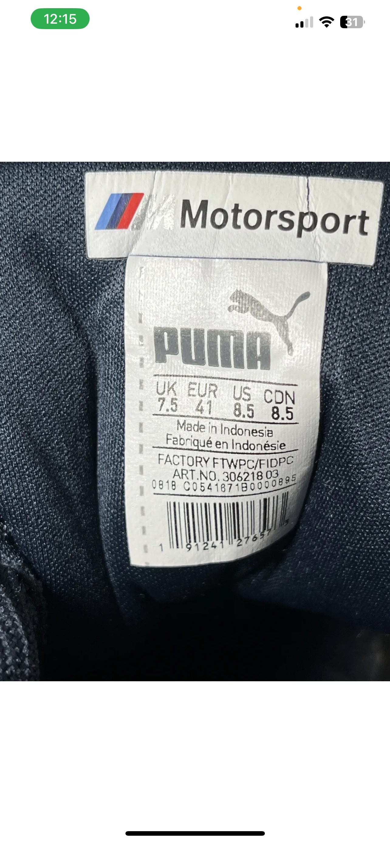 puma mens shoes BMW M Motorsport Kart Cat III Trainers Size 8.5 image indicator(7)