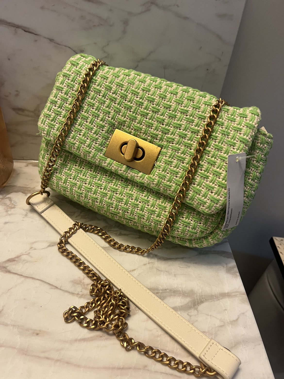 BNWT Cute vintage purse lime green woven shoulder bag gold chain thumbnail