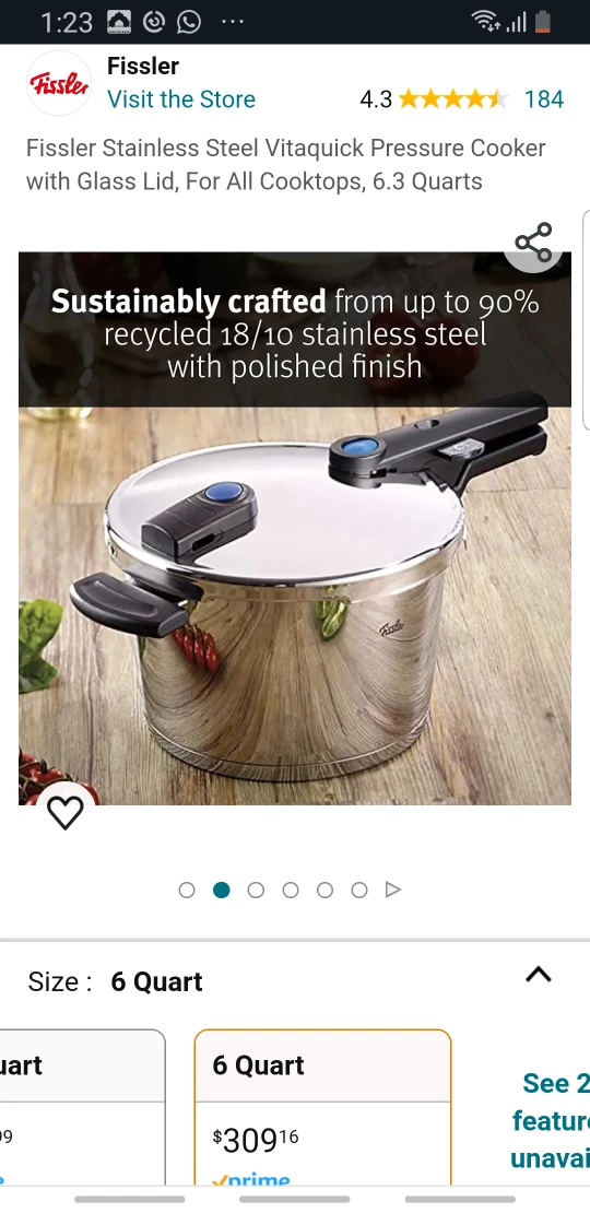 brand new 6 litre stainless steel fissler pressure cooker thumbnail