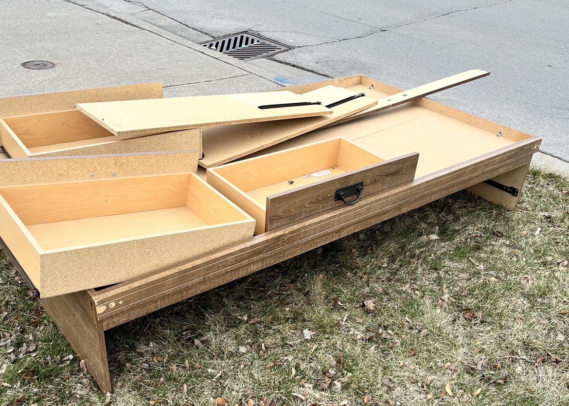 Free bed frame pieces.  Needs reassembly and reinforcement