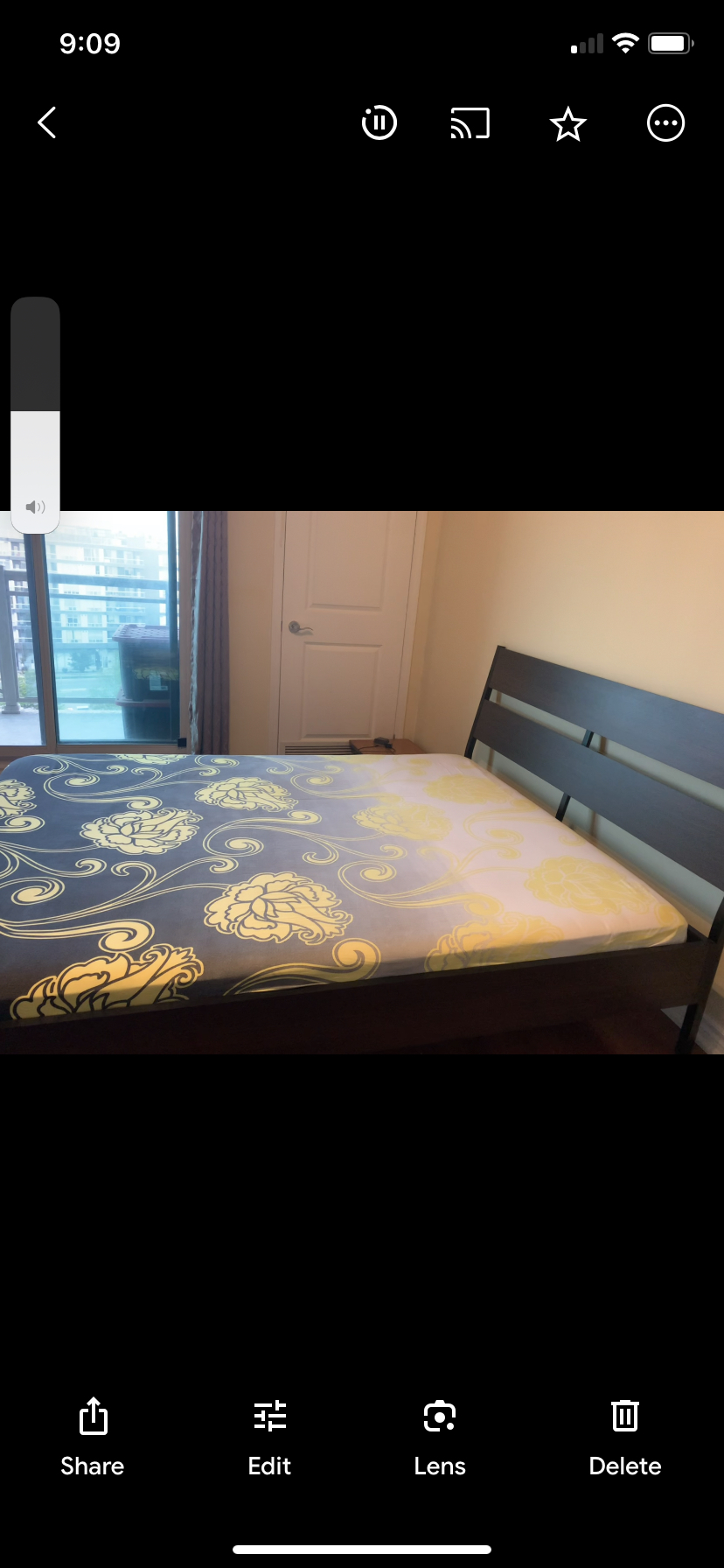 Queen bed with mattress and slats 82”x62”x15”