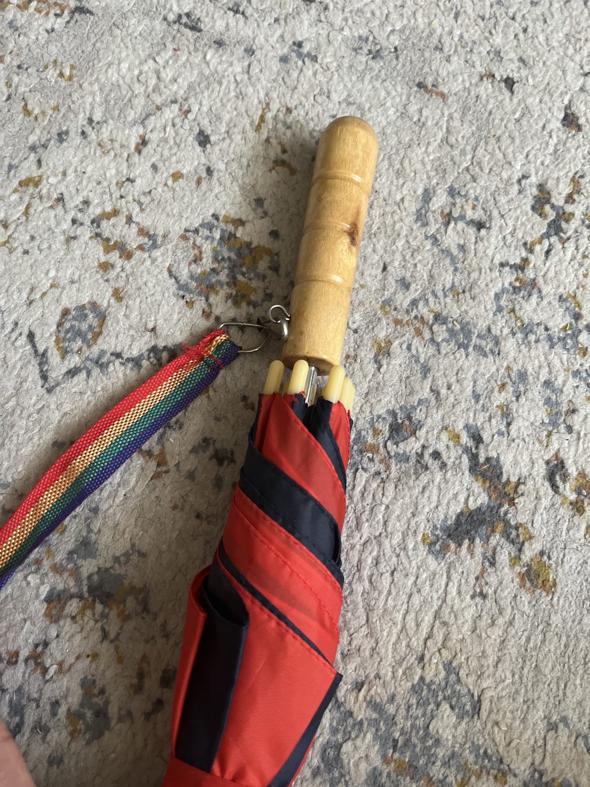 Navy and Red Striped Umbrella with removable Strap image indicator(2)