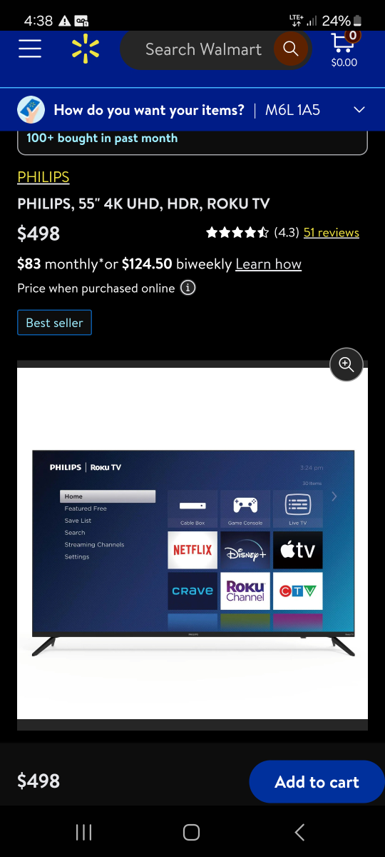 55 " Phillips smart tv thumbnail