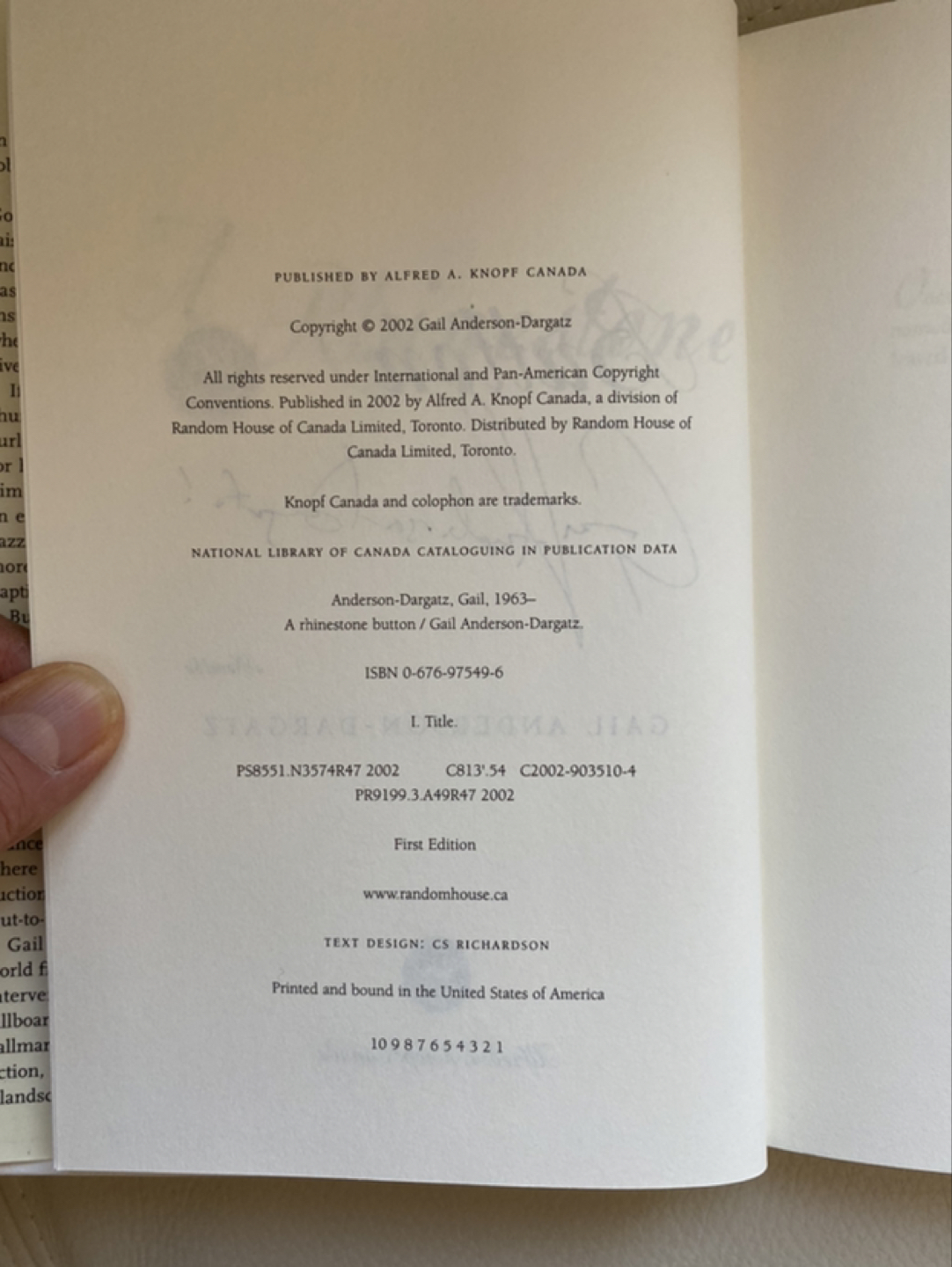 A Rhinestone Button by Gail Anderson-Dargatz-autographed image indicator(4)