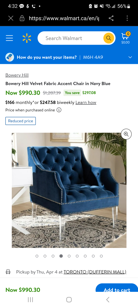 $850-> $250->$160 Luxury Blue Velvet Sofa - used for display image indicator(3)