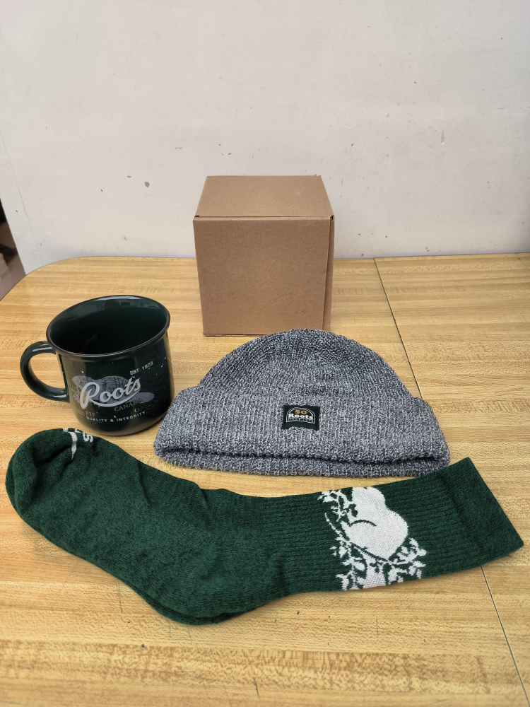 Roots camping bundle. Cup, socks, and beanie thumbnail
