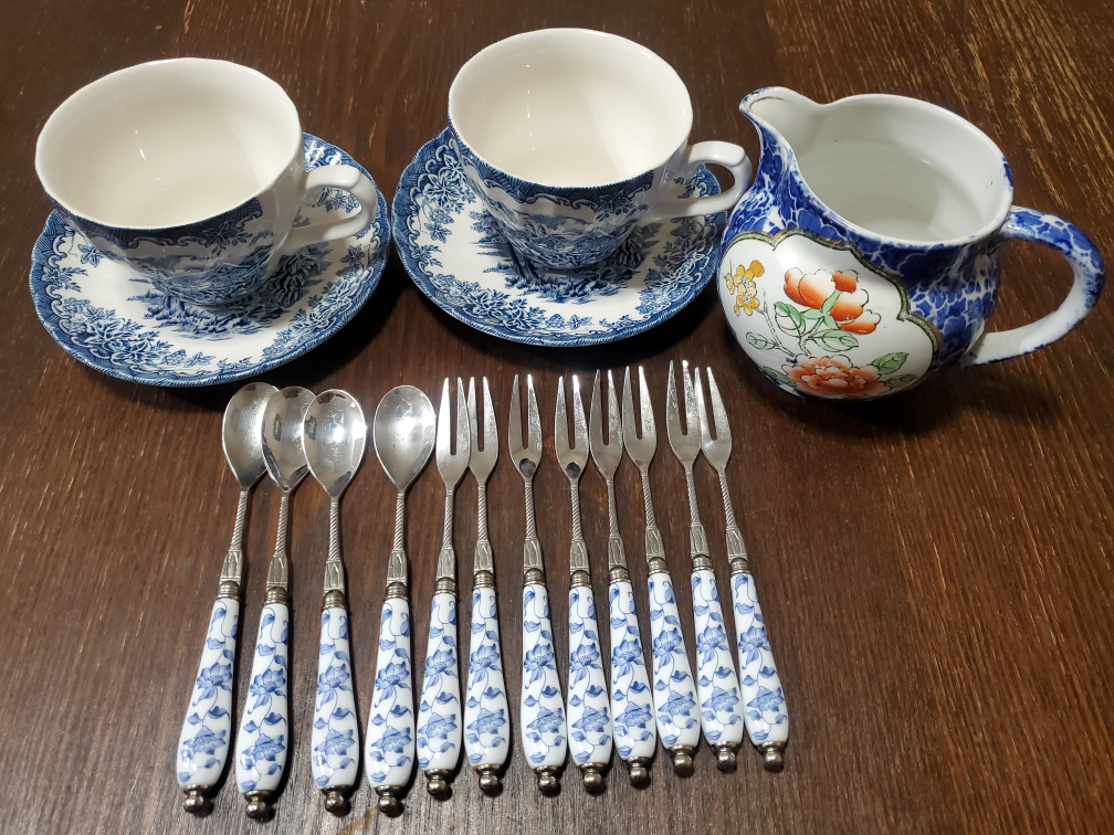 Vintage Churchill Tea Cups, tea spoons, forks