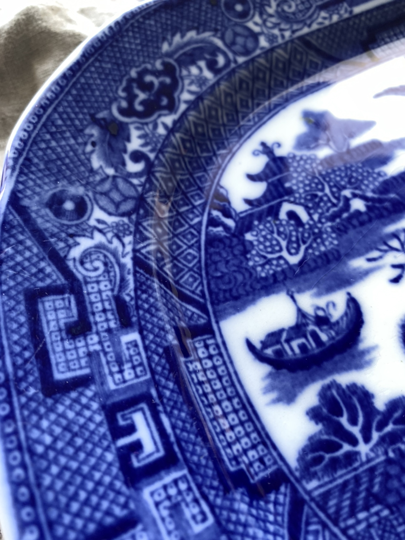 Antique 1830's Blue Willow Porcelain Platter From England image indicator(4)