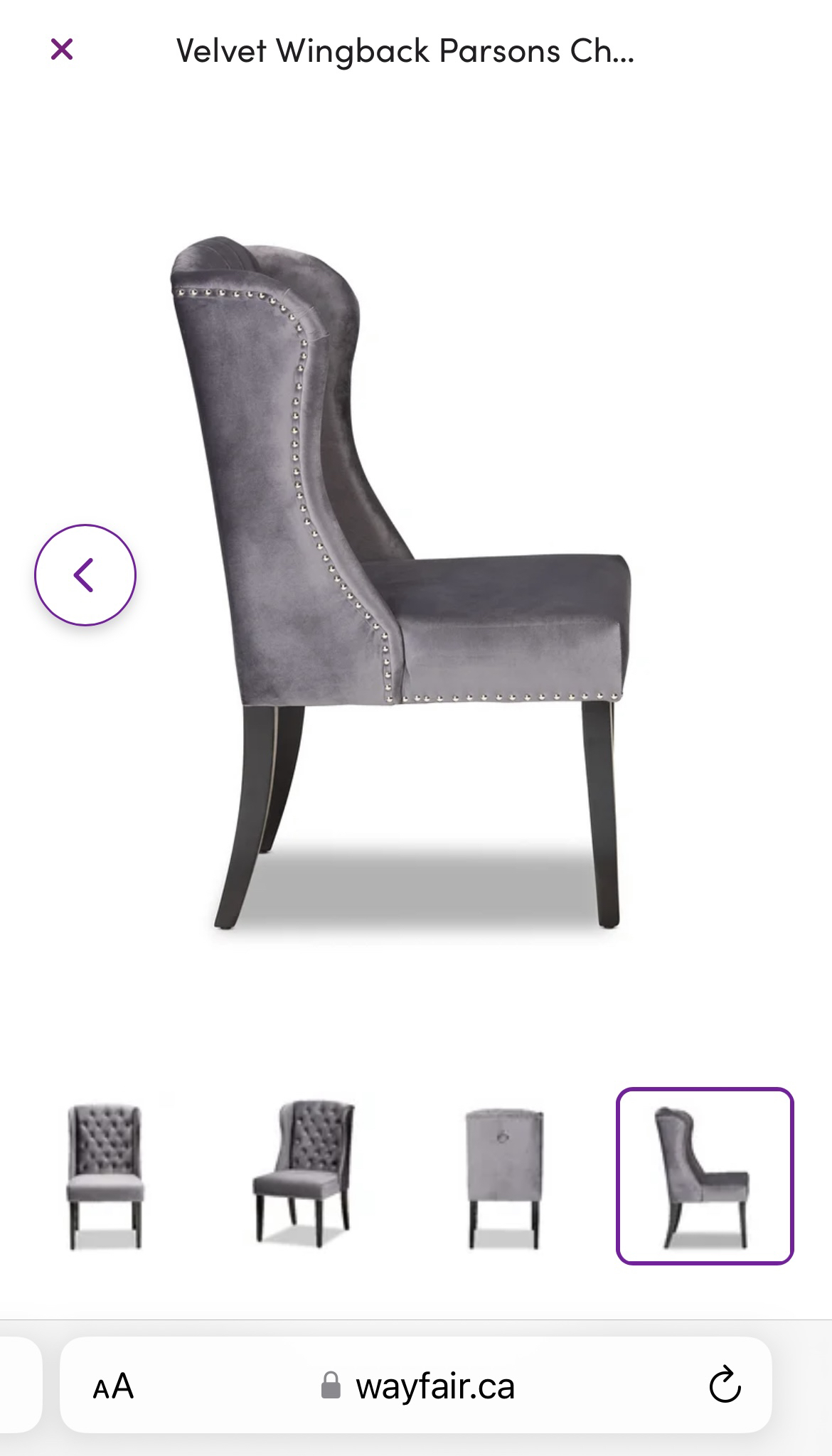 Brand New GREY Velvet Wingback Dining Accent Chair 2 available image indicator(4)