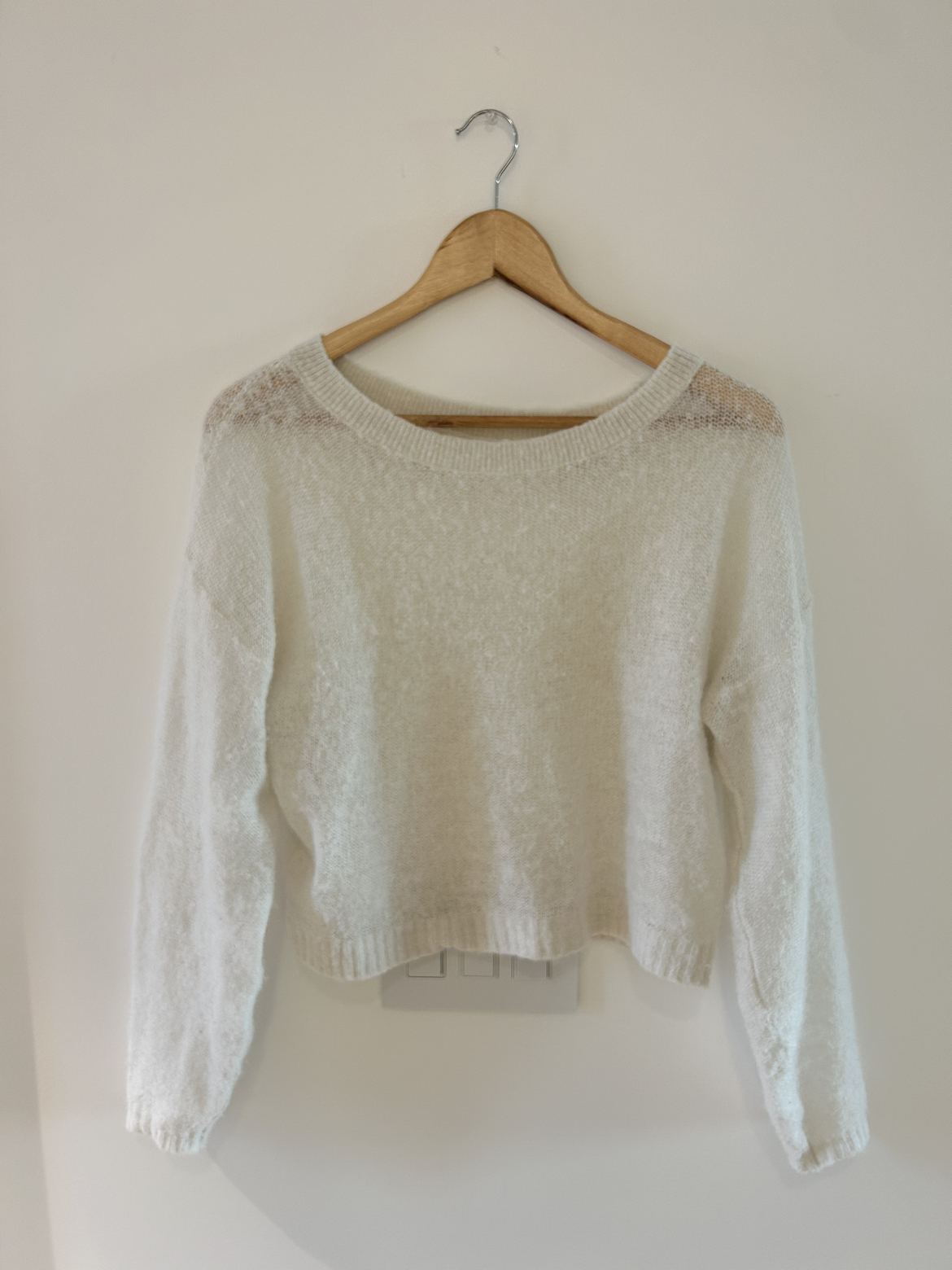 White Knit Oversized Box Crop Fit Sweater Top - photo 2