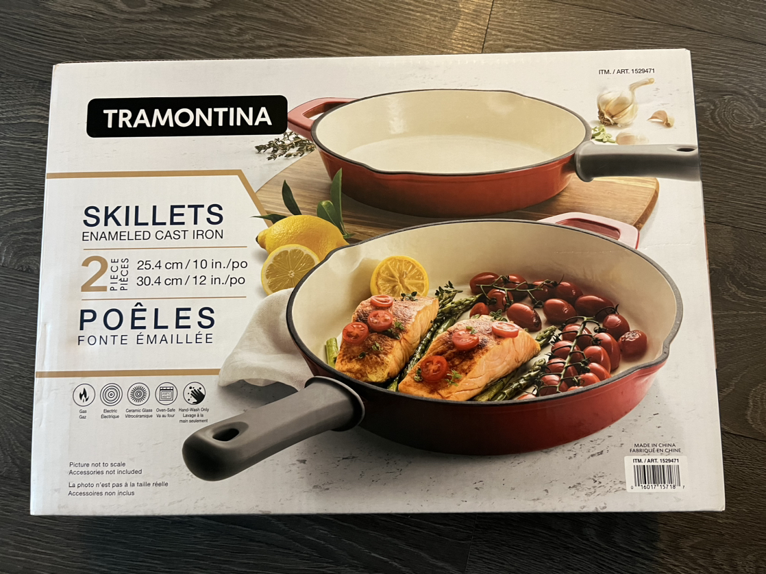 2 enameled cast iron skillets