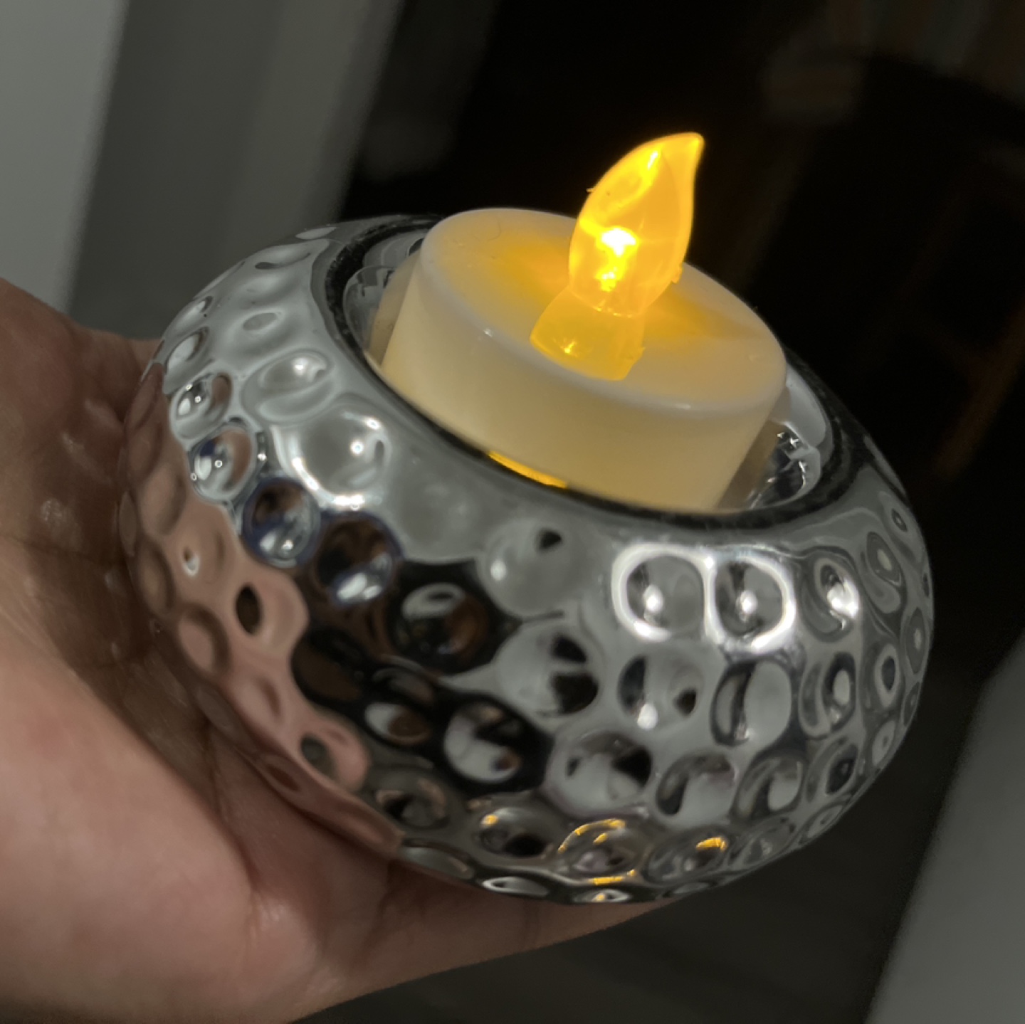 Set of 3 metallic silver tea light holders - photo 3