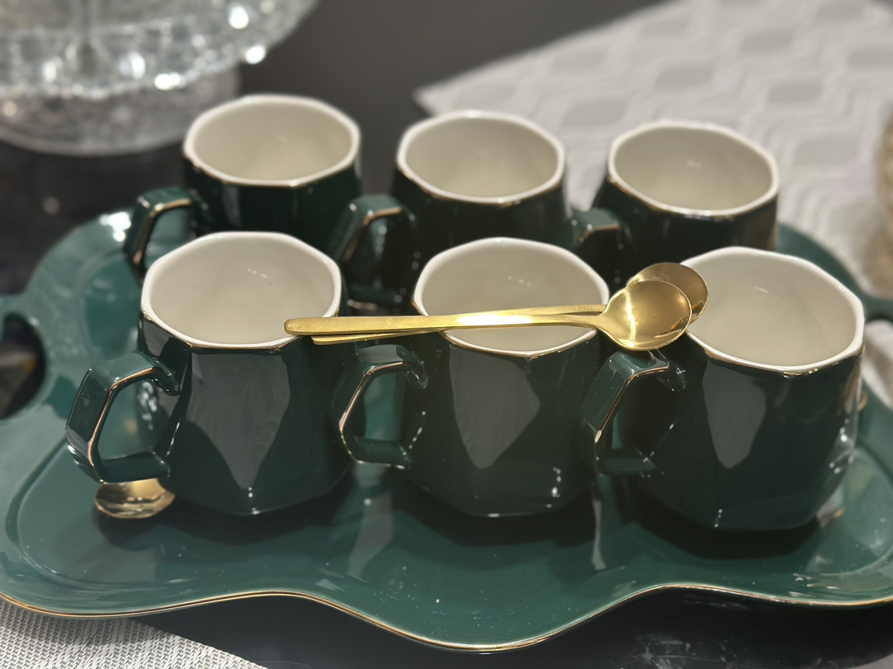 New cups set 6  with golden 6 spoons with tray thumbnail