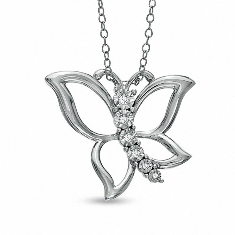 Diamond Butterfly Pendant in Sterling Silver - photo 3