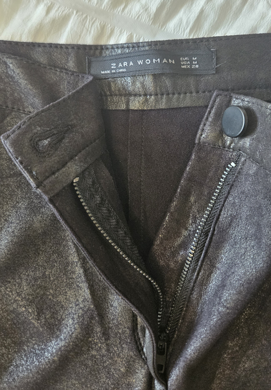 ZARA Black Distressed Faux Leather Leggings - photo 2