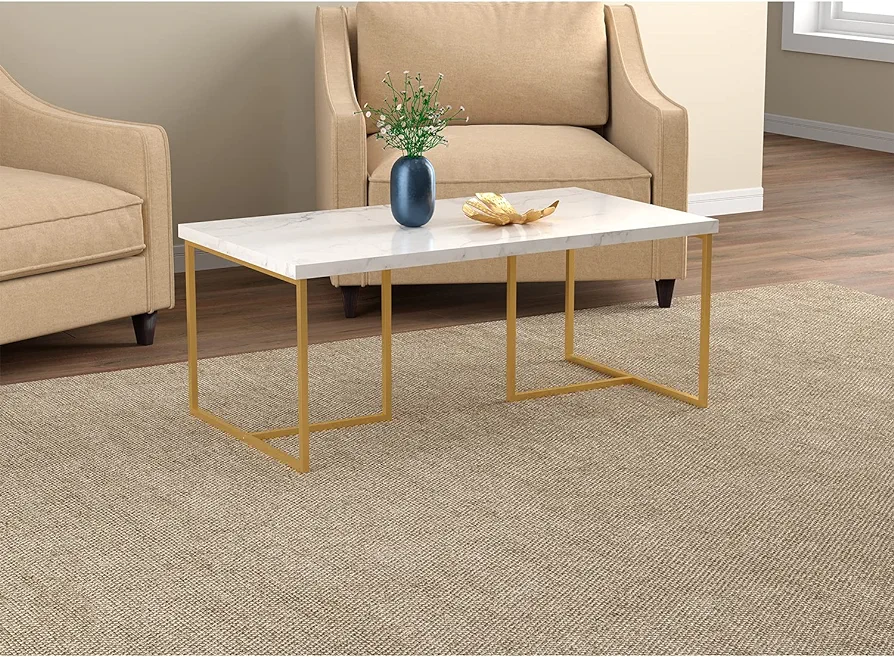 marble coffee table in gold band new thumbnail