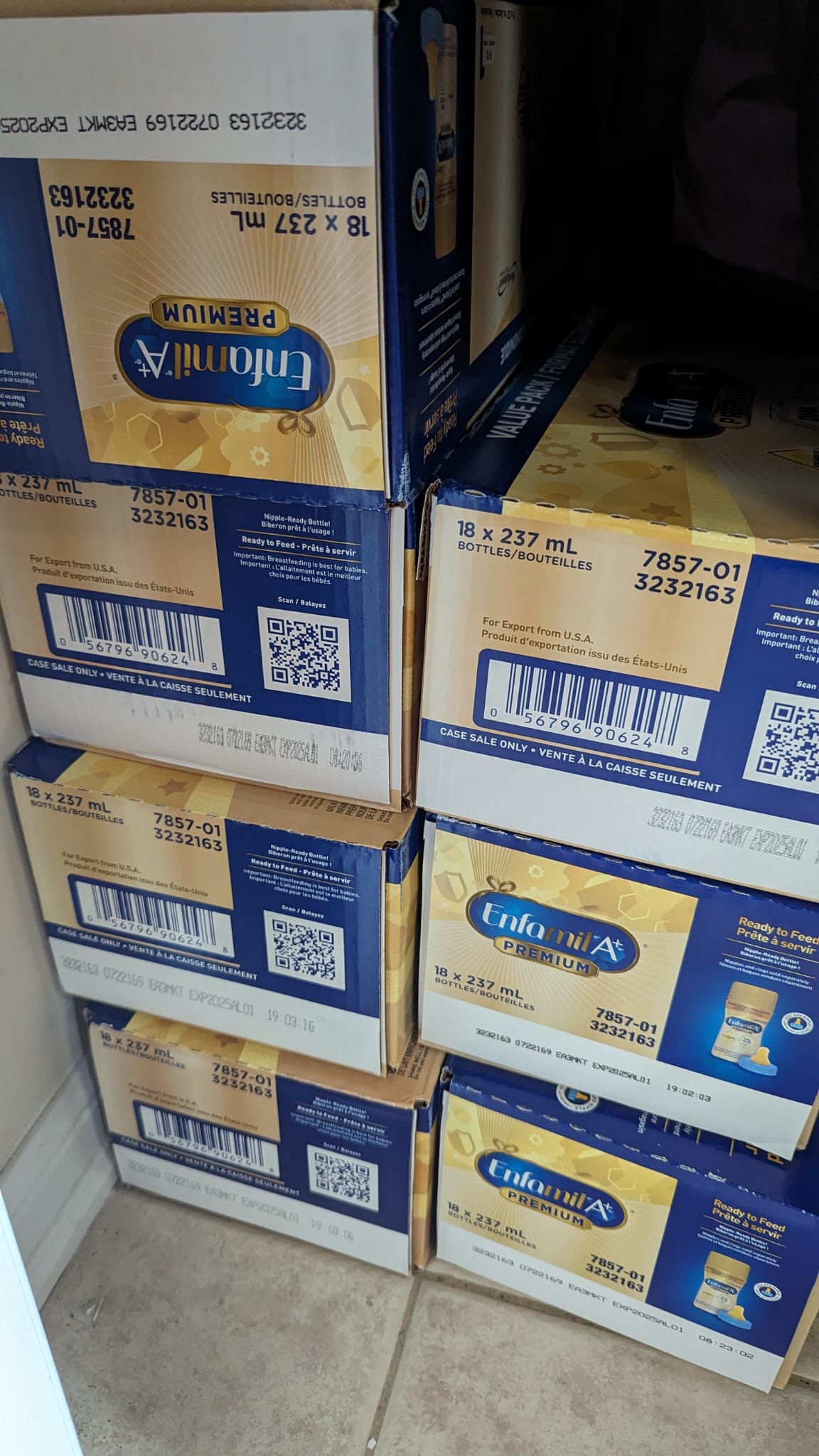 7 Unopened cases of 18*237ml Enfamil A+ premium