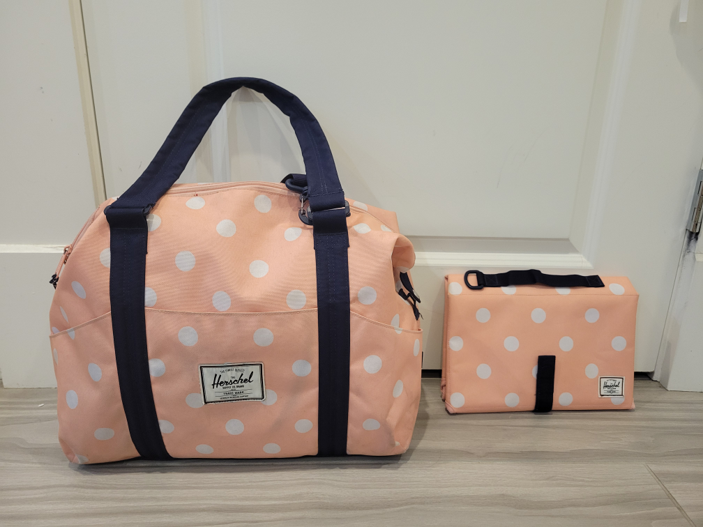 Herschel Supply Co Peach Pink Polka Dot Diaper Bag w Change Mat image indicator(8)