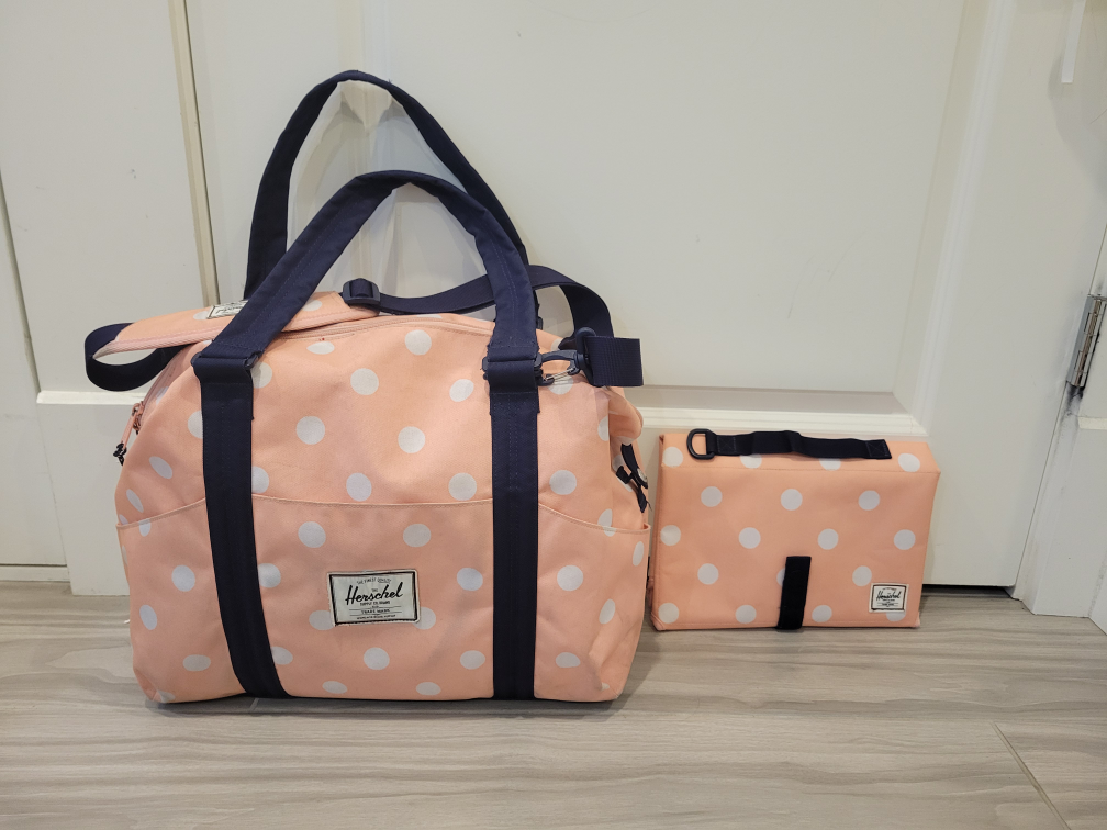 Herschel Supply Co Peach Pink Polka Dot Diaper Bag w Change Mat image indicator(10)