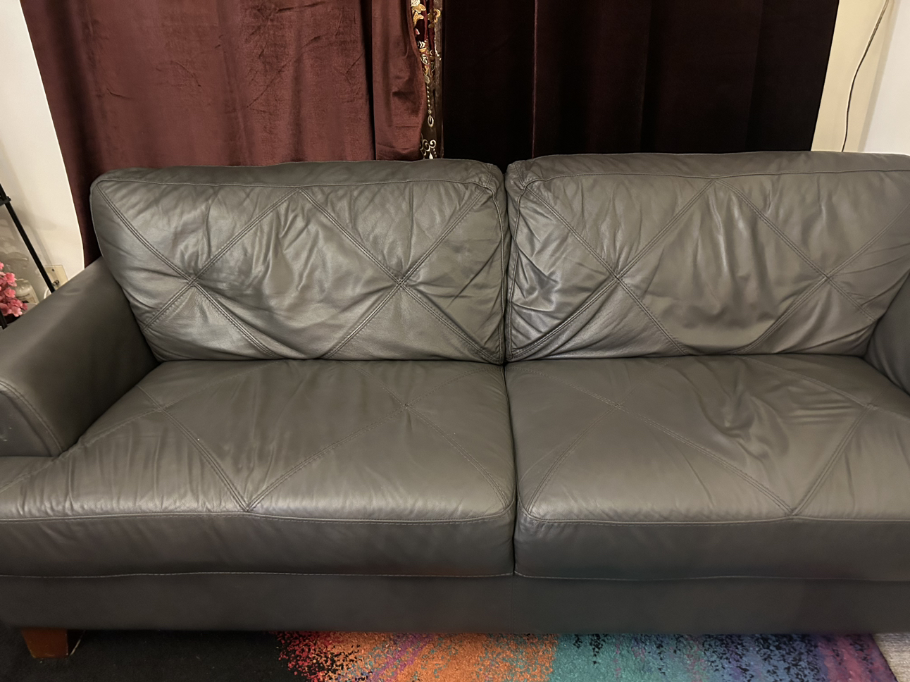 Grey Genuine Leather Couch image indicator(2)