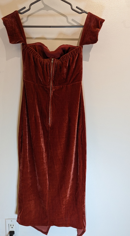 off the shoulder red velvet dress (size small) image indicator(2)