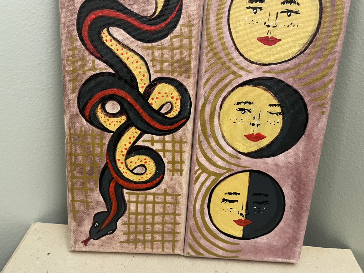Snake coiled moon phase face original art acrylic on canvas image indicator(4)