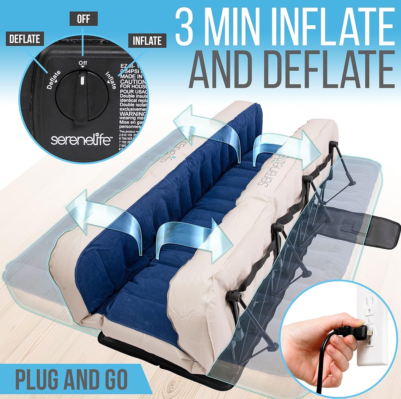 EZ Queen Air Mattress with Frame, Self-Inflate Air Bed image indicator(9)