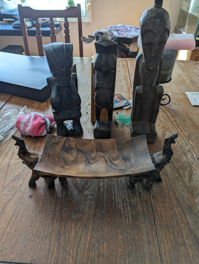 wood carved statues with elephant tray
