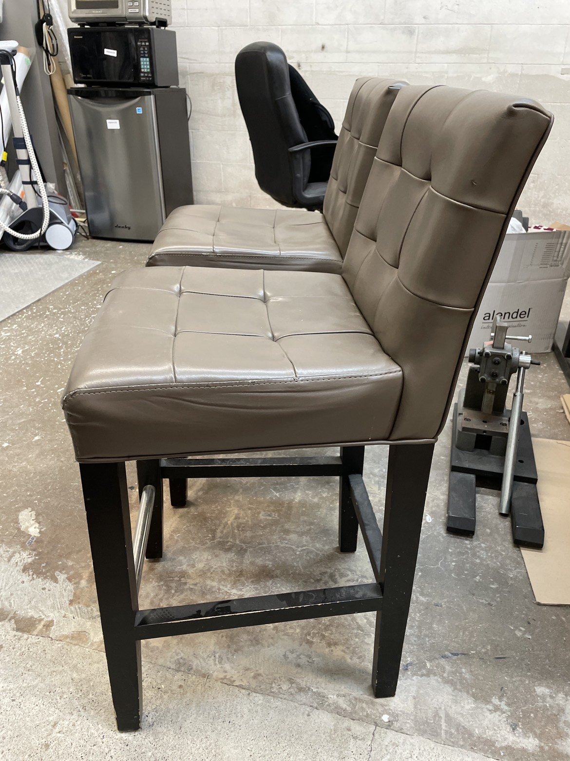 Pair of synthetic leather Countertop height stools with back - photo 2
