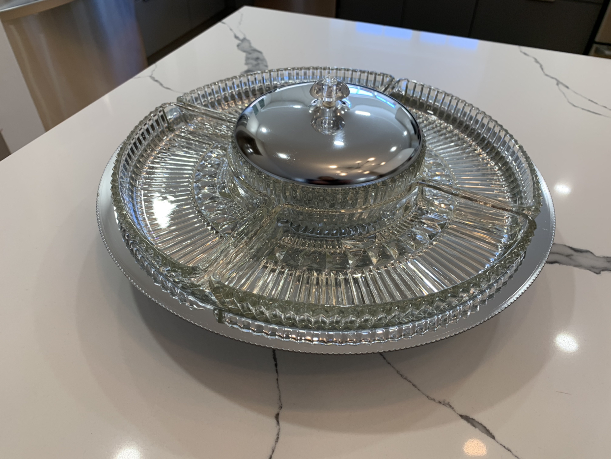 Kromex Lazy Susan Chrome & Glass Round Relish Tray image indicator(3)