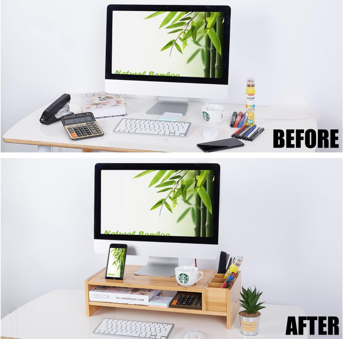 2-tier bamboo monitor stand / desk organizer - photo 2