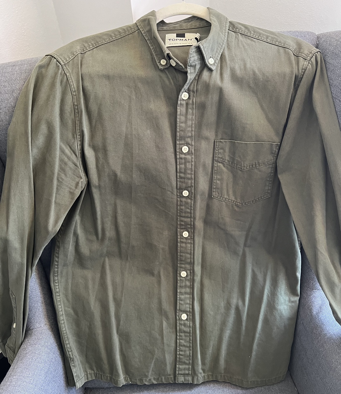 Topman Men’s Army Green Button-down Shirt Size M thumbnail
