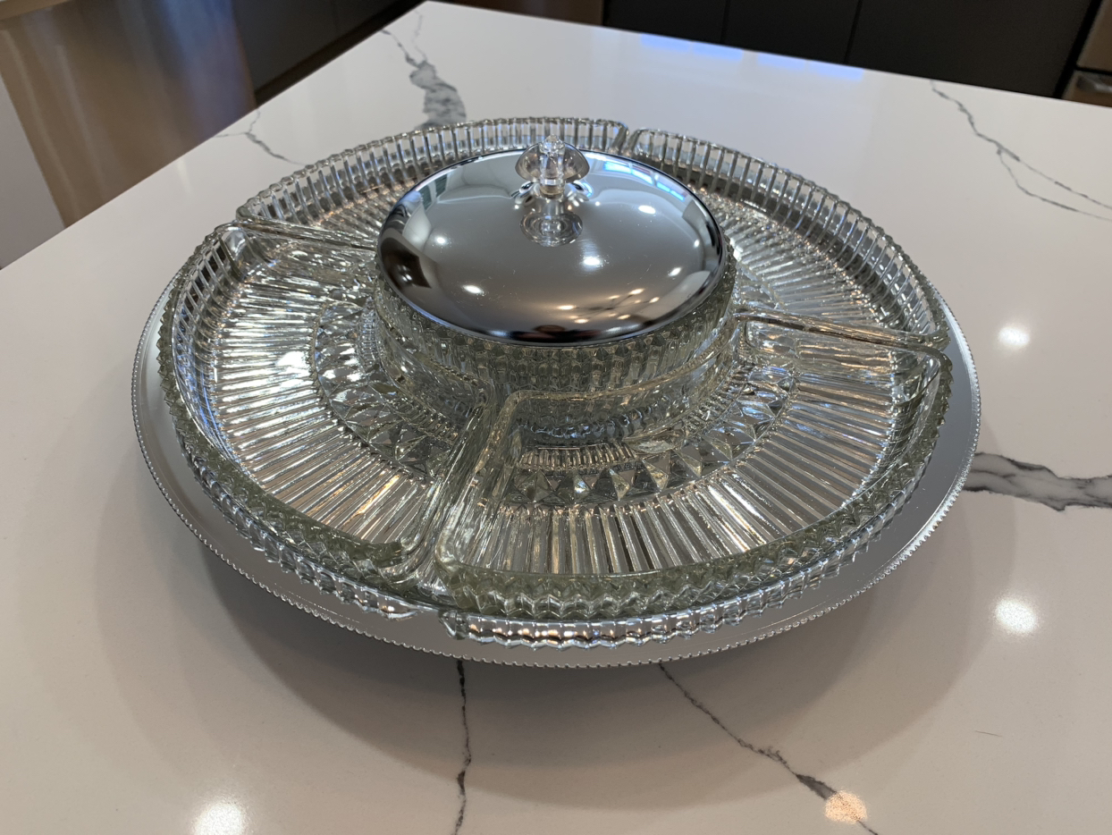 Kromex Lazy Susan Chrome & Glass Round Relish Tray image indicator(4)