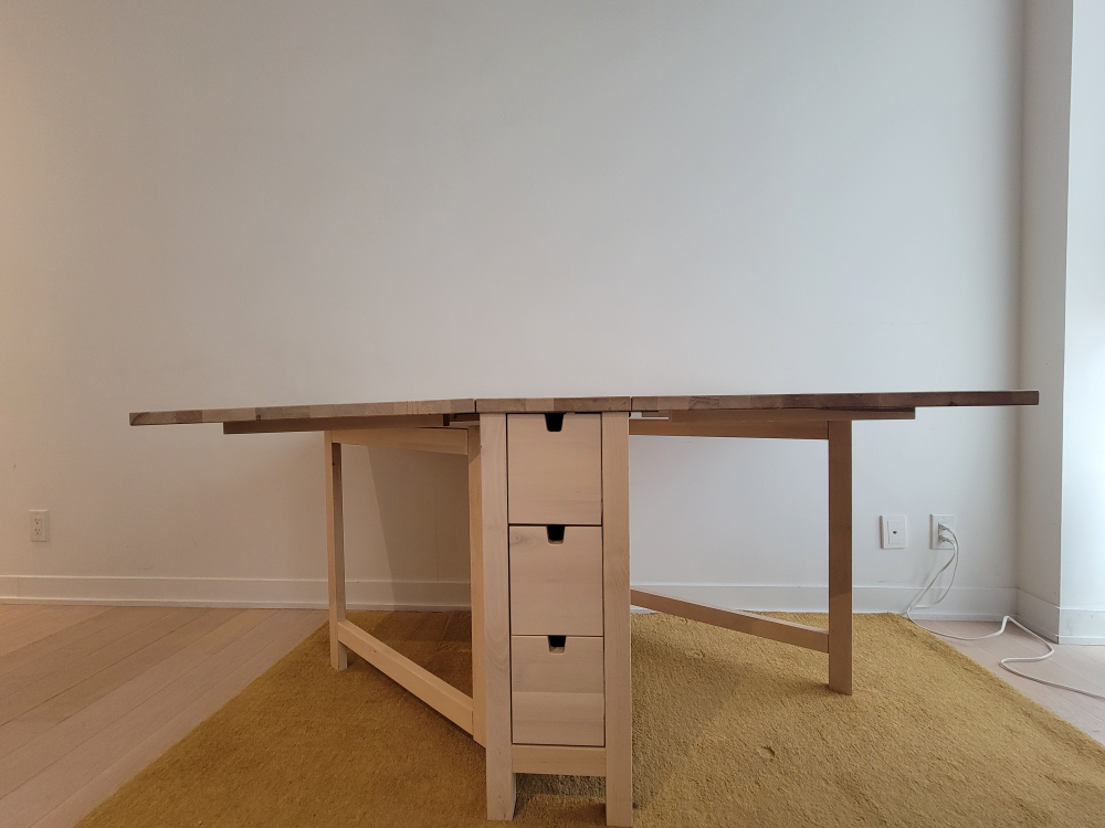 Foldable Birch Table with Drawers + 2 Birch Stools