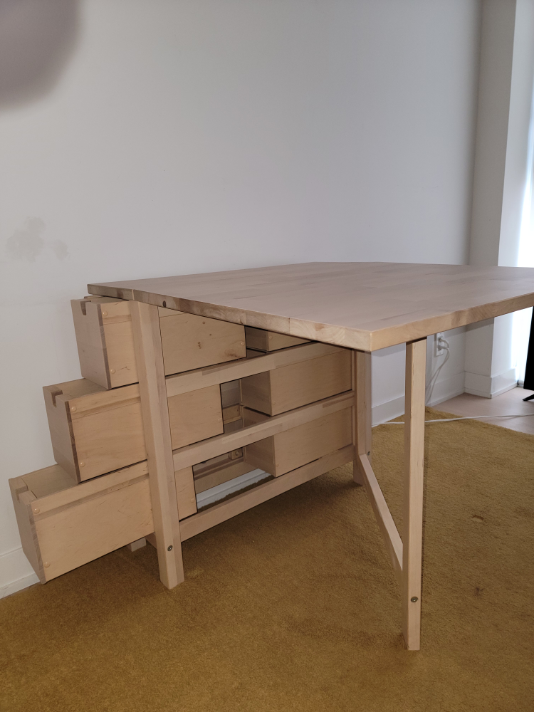 Foldable Birch Table with Drawers + 2 Birch Stools - photo 4