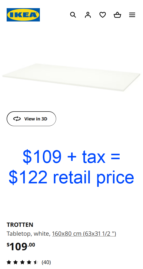 IKEA TROTTEN Tabletop, White, 160x80 cm #freecycle - photo 3