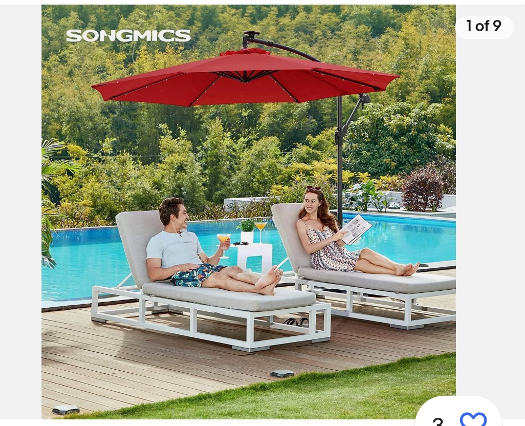 Songmics 10ft  patio umbrella 3m with solar powered led