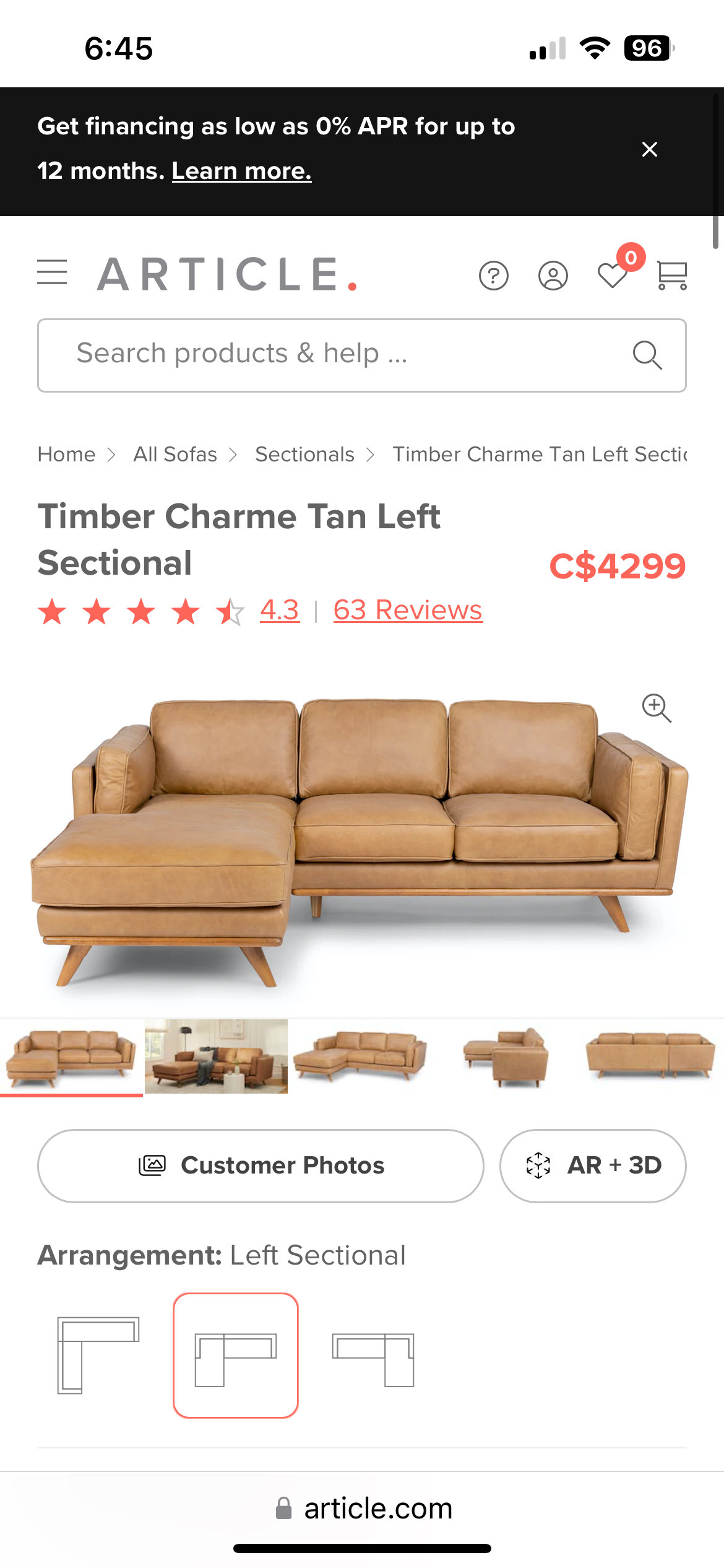 Article full leather aoartment sized sectional - photo 2