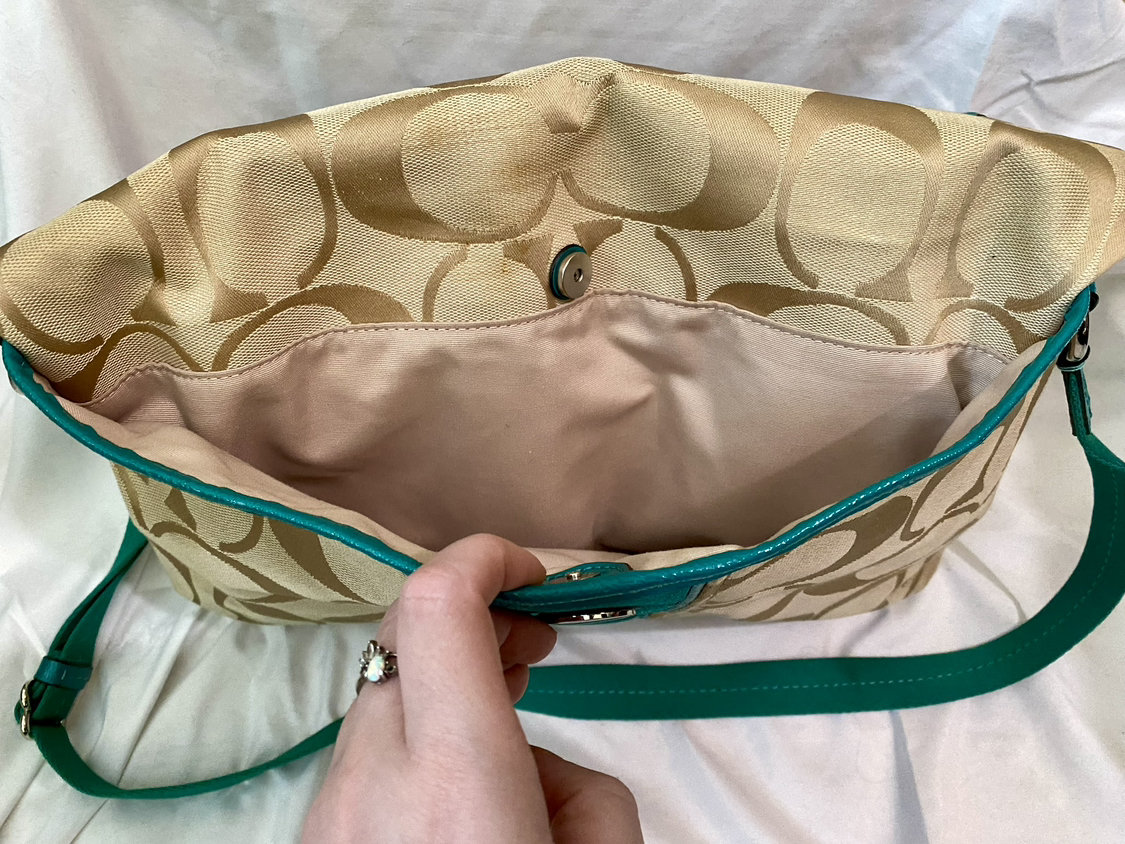 COACH Signature Stripe Foldover Tote - Khaki & Green - photo 5